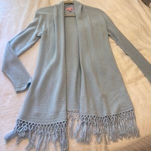 Lilly Pulitzer baby blue fringe cardigan
